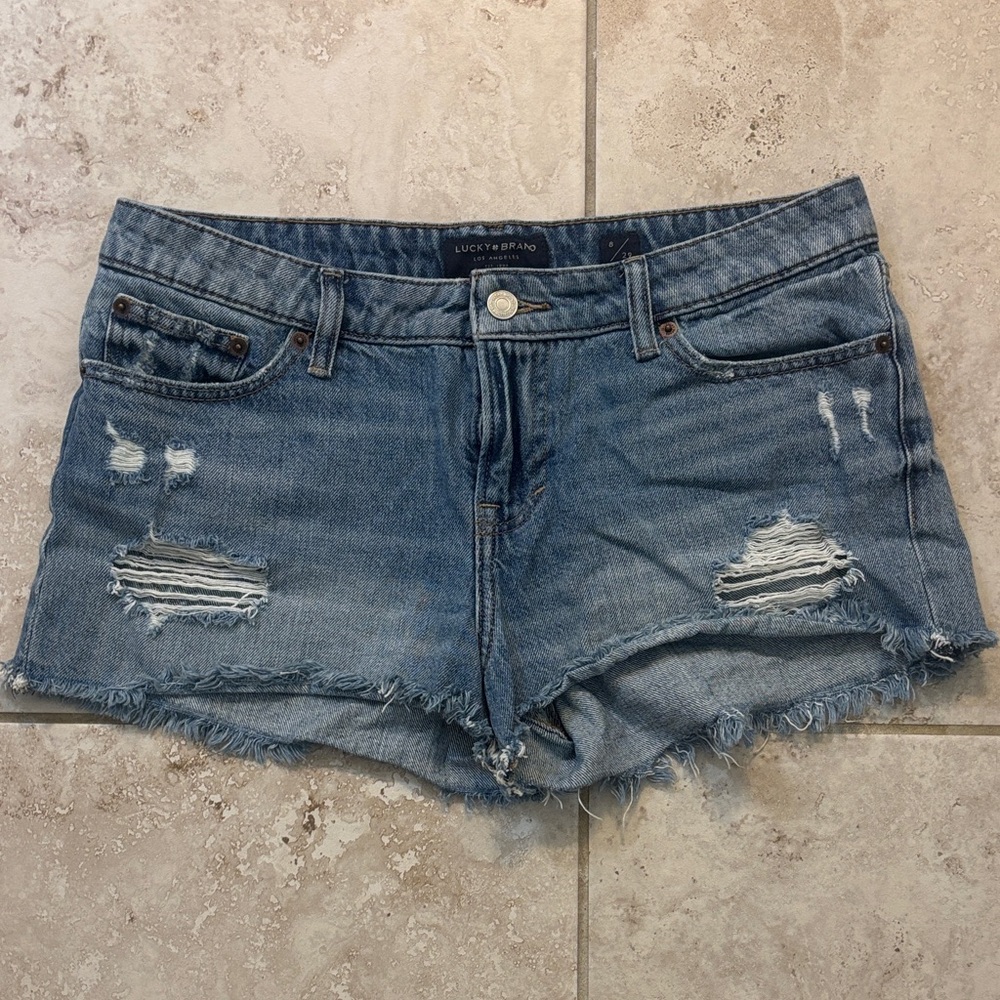 Lucky Brand Frayed Distressed Denim Cutoff Shorts - Blue